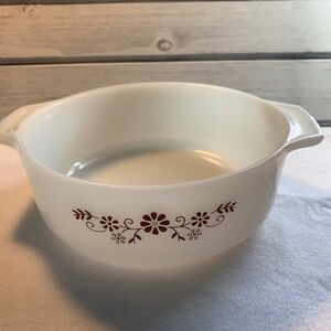 Vintage Dynaware Py-O-Rey Casserole Dish – Brown Floral Pattern (No Butterflies)